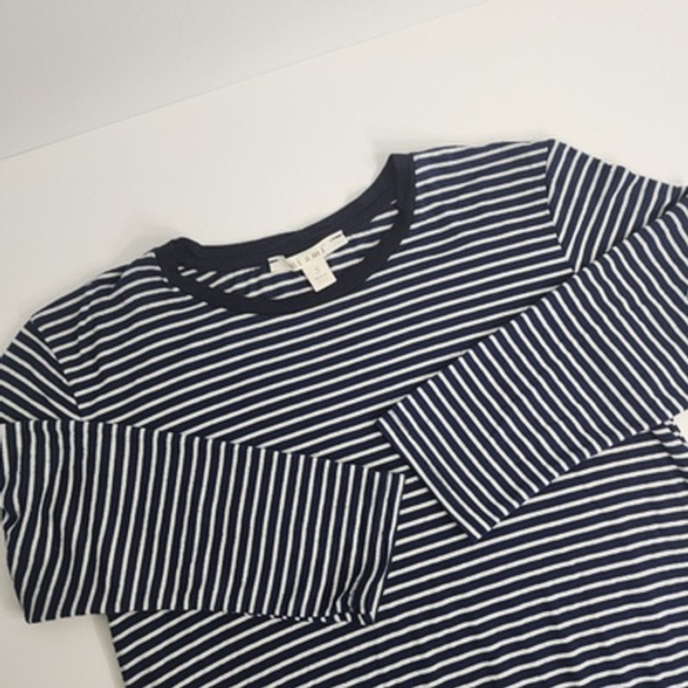Miami T-Shirt Dress Navy‎ White Striped Linen Blend 3/4 Sleeve Womens Size S